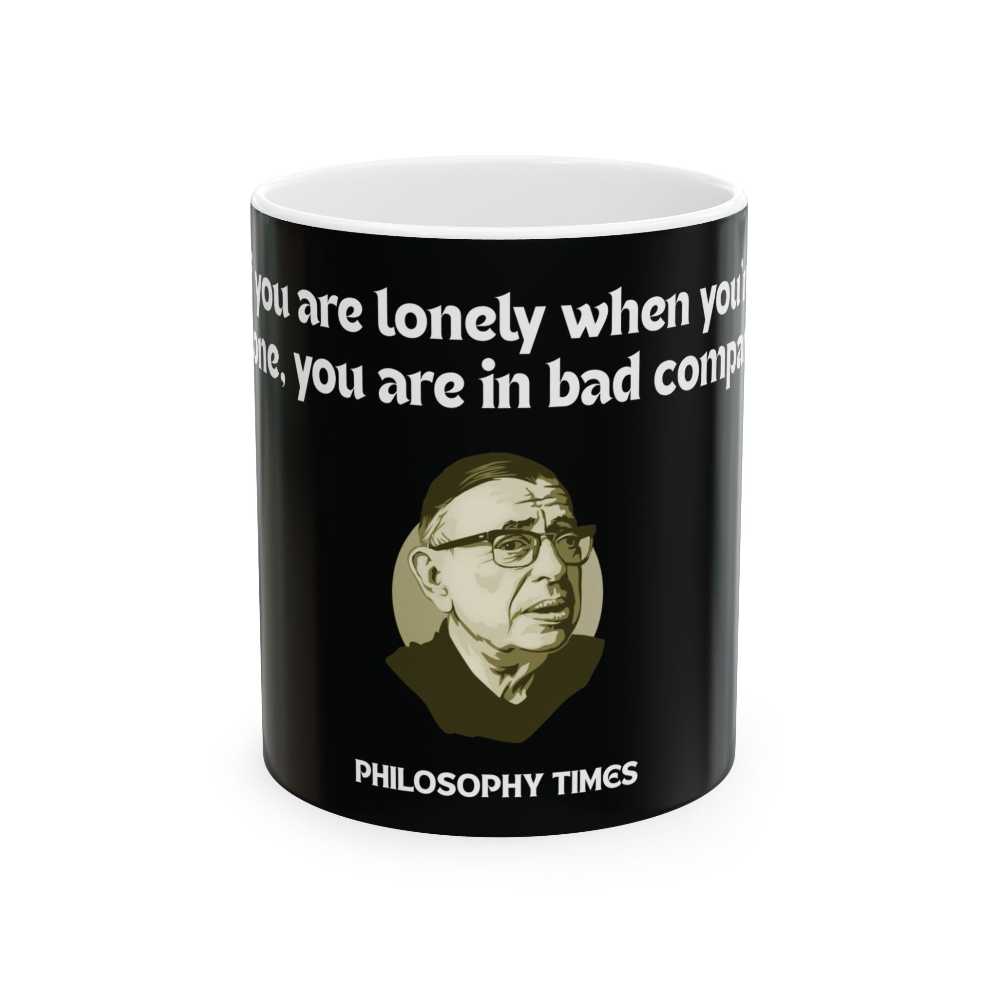 Black Jean-Paul Sartre Mug – “You Are in Bad Company” Ceramic Cup