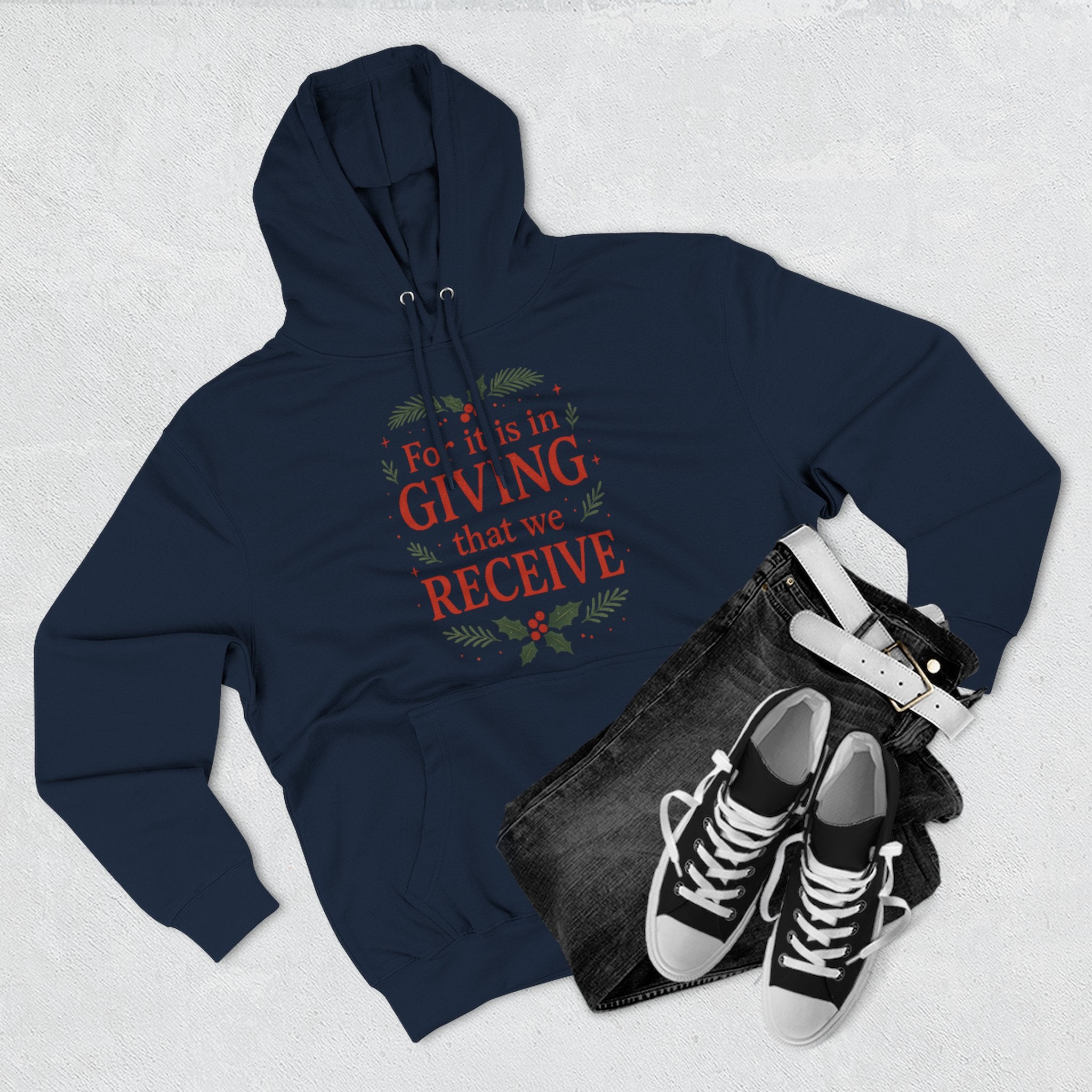 "For It Is In Giving That We Receive" Hoodie — Inspirational Christmas Fleece Pullover