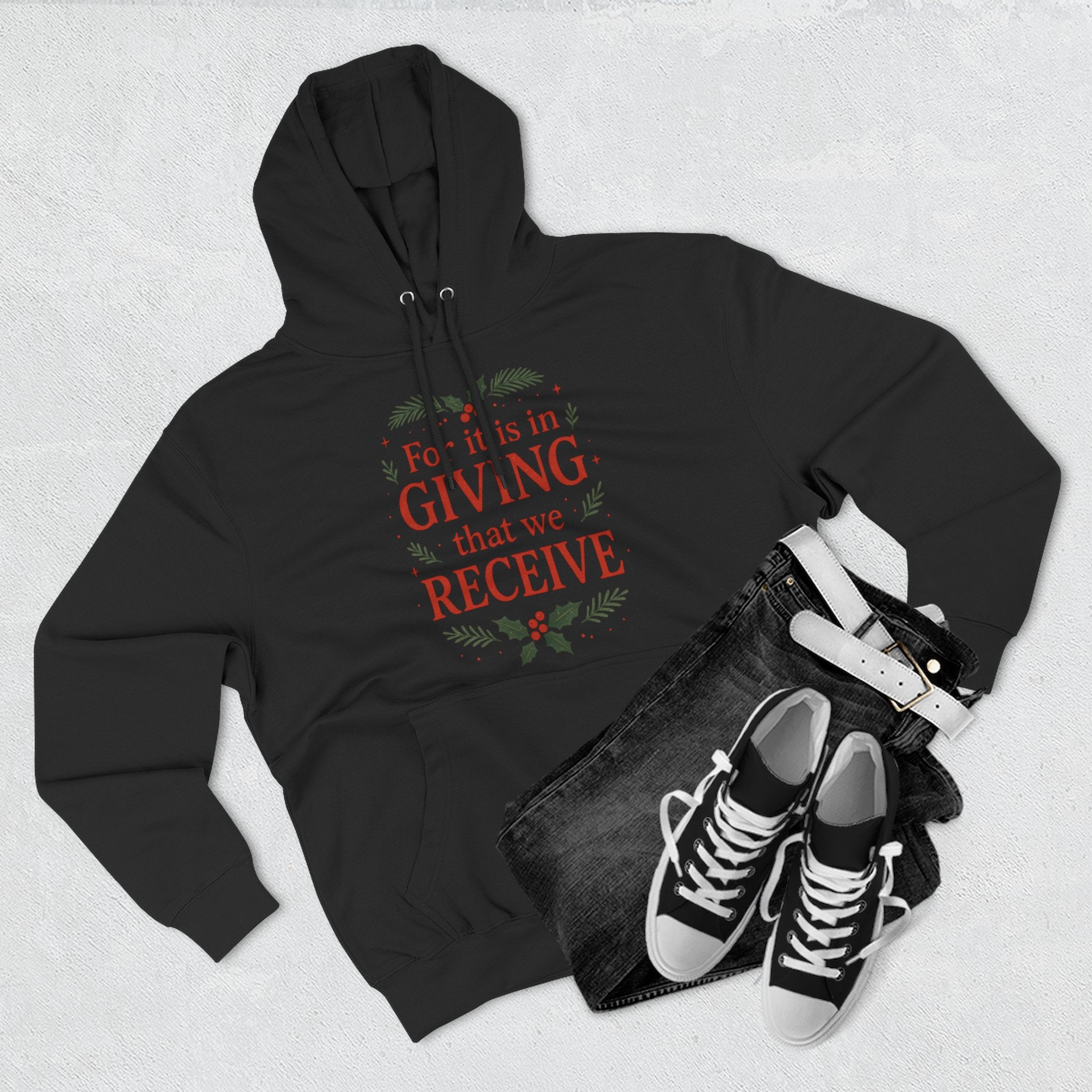 "For It Is In Giving That We Receive" Hoodie — Inspirational Christmas Fleece Pullover