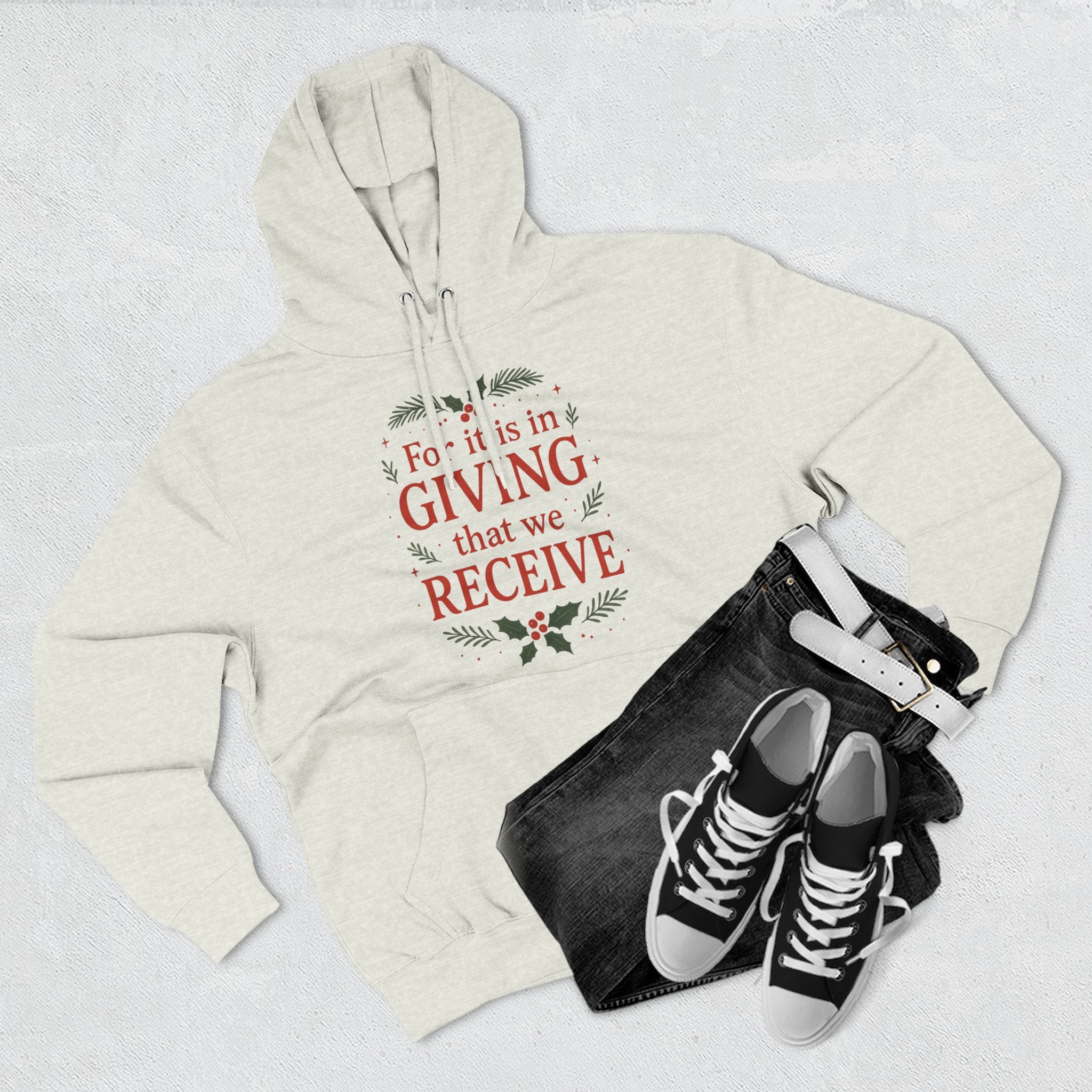 "For It Is In Giving That We Receive" Hoodie — Inspirational Christmas Fleece Pullover