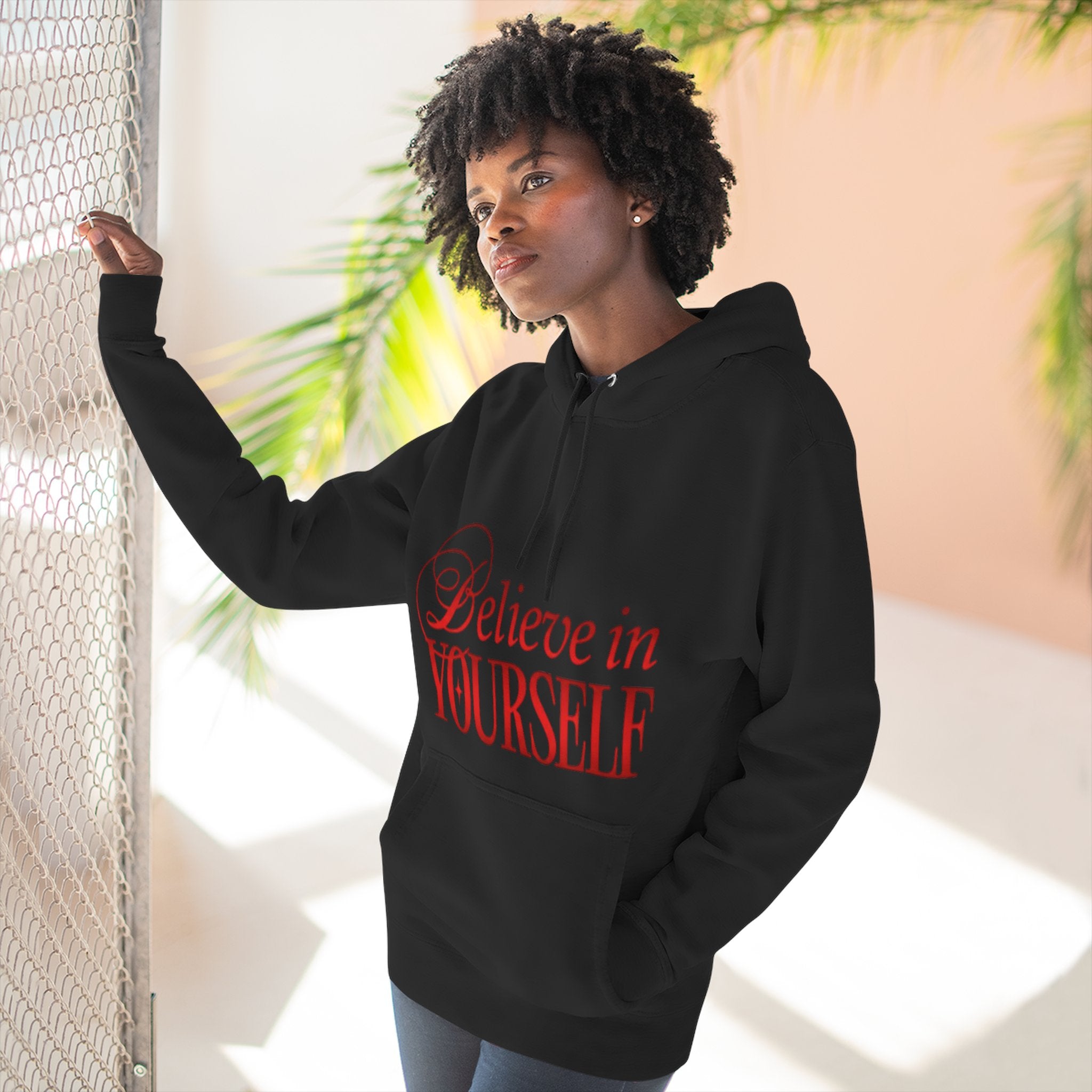 Believe In Yourself Hoodie — Inspirational Gothic Script Fleece Pullover